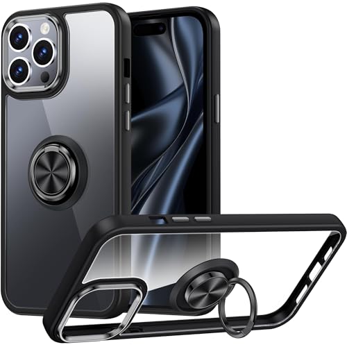 Silverback Hülle Kompatibel mit iPhone 15 Pro Handyhülle mit 360 Grad Ring Halter Schutzhülle TPU Schock Stoßfester Stoßfänger Dünn Case für iPhone 15 Pro Hülle - Schwarz von Silverback