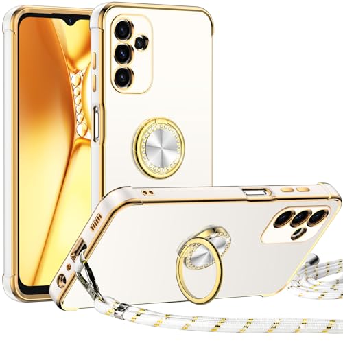 Silverback für Samsung Galaxy A25 5G Hülle mit Band, [Miss Arts] Ring Ständer Handyhülle Handykette Frauen Mädchen Dünn Stoßfeste Schutzhülle für Samsung Galaxy A25 5G Case Weiß von Silverback