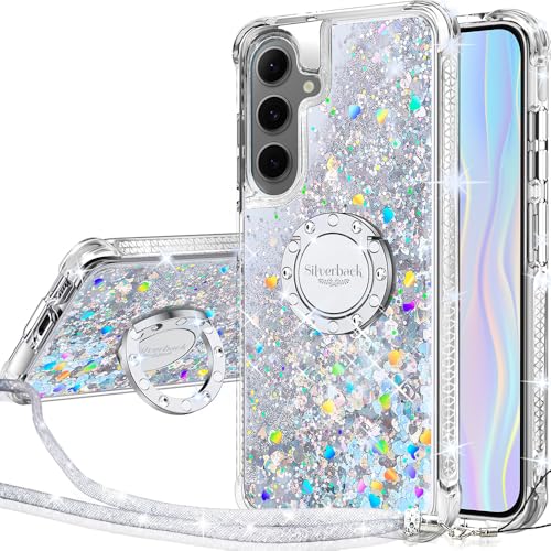 Silverback für Samsung Galaxy S24 FE Hülle, Mädchen Glitzer Handyhülle mit Ring, Samsung S24 FE Hülle mit Band, Silikon Flüssigkeit Treibsand Clear Schutzhülle für Samsung S24 FE Case - Silber von Silverback