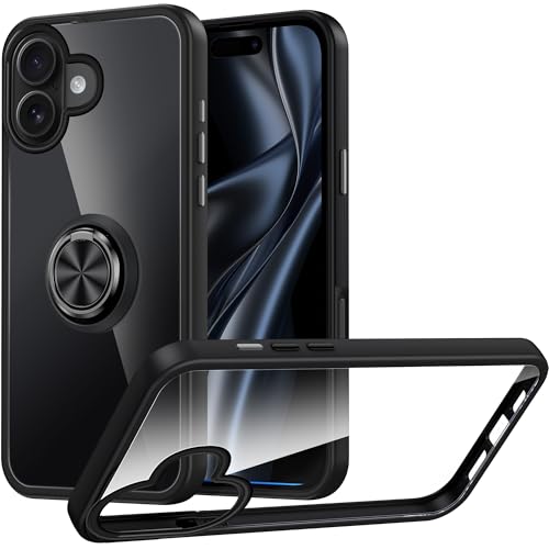 Silverback für iPhone 16 Hülle, Handyhülle iPhone 16 mit 360° Ring Halter Schutzhülle TPU Cover Stoßfester Stoßfänger Weiche Dünn iPhone 16 Case - Schwarz von Silverback