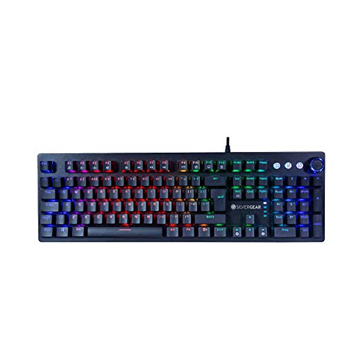 Silvergear Mechanische Gaming Tastatur, Full Anti Ghosting Computertastatur mit LED Hintergrund Beleuchtung, Multi Media Bedienelemente, Englische Tastatur QWERTY Layout - Schwarz von Silvergear