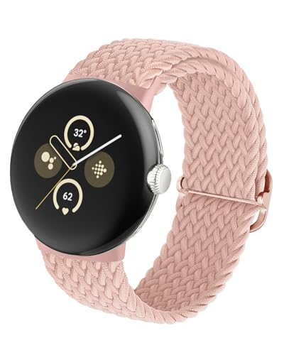 SimpleThings Geflochtene Armbänder für Google Pixel Watch 2 Armband/Pixel Watch 1 Band, Verstellbare Atmungsaktive Sportschlaufe Nylon für Google Watch Herren Damen (Sandrosa) von SimpleThings