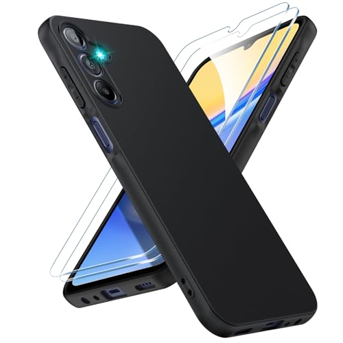 SineOrdo Samsung Galaxy A15 5G Hülle mit 2 Stück Panzer Schutz Glas, Handyhülle für Samsung Galaxy A15 5G Schutzhülle Dünn Weiches Silikon Sturzfest Schutzfolie Case - Schwarz von SineOrdo