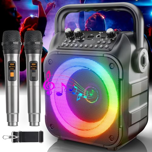 Karaoke Maschine mit 2 Karaoke Mikrofonen: Singingmate Karaoke Anlage mit 2 Mikrofonen für Erwachsene Kinder - Tragbare Bluetooth Party Karaoke Box - Mikrofon mit Lautsprecher von Singingmate