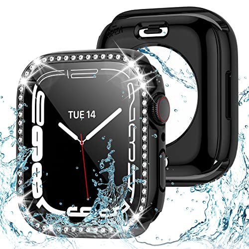 2-in-1 Bling wasserdichte Hülle für Apple Watch Serie SE 6 5 4 40 mm, 360 Schutz PC Cover Vorder- und Rückseite Stoßstange mit gehärtetem Glas Displayschutzfolie, Crystal Diamond iWatch Hüllen für von Singiuzoo