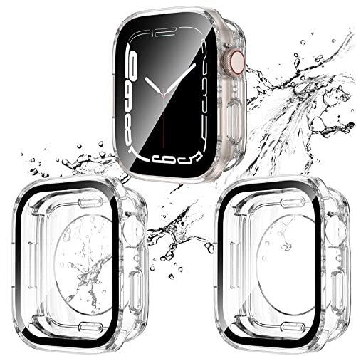 2 in 1 wasserdichte Hülle für Apple Watch Serie SE 6 5 4 40 mm, gerade Kante, PC Vorder- und Rückseite Stoßstange mit gehärtetem Glas Displayschutzfolie 360 Schutzhülle für iWatch (40 mm, klar/klar) von Singiuzoo