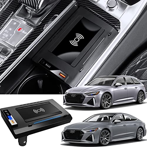 Singkin Kabelloses Ladegerät Auto für Audi A6 S6 RS6 A7 S7 RS7 2022 2021 2020 2019, 15W Schnellladendes Handy-Ladegerät Center Console-Zubehörfeld mit QC 3.0-USB-Anschluss für iPhone 12/13 Galaxy von Singkin