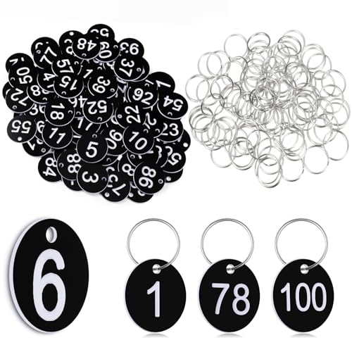 Sinmoe Kunststoff Nummernschilder 1–100 Zahlen Schlüsselanhänger Plastik Nummerierte ID Anhänger mit Loch für Garderobe Gepäck Restaurant Schließfächer Hotel von Sinmoe
