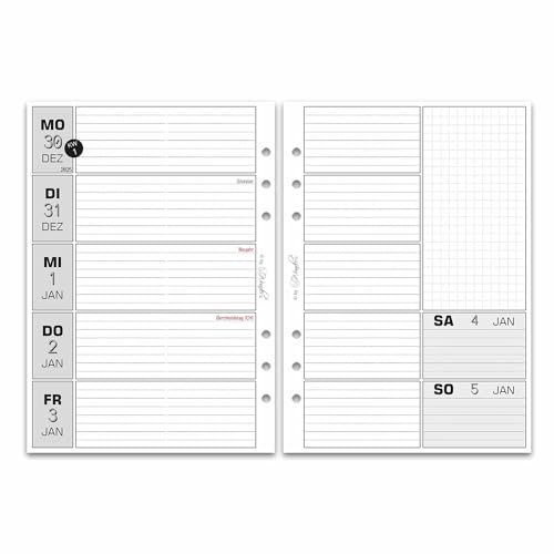 SinnWunder® Kalendereinlage 2025 Größe Din A5 – 1 Woche auf 2 Seiten – Für 6-Ringplaner - BasicSinn von SinnWunder