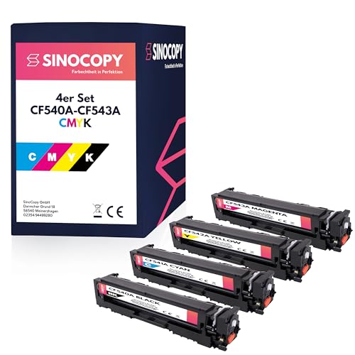 SinoCopy 4er Pack XL Toner kompatibel zu HP 203A CF540A CF541A CF542A CF543A für HP Color Laserjet Pro M254dw M254nw MFP M281FDN M281FDW M280NW Drucker - Schwarz Cyan Magenta Gelb von SinoCopy