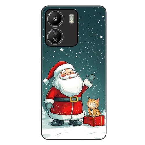 Sinyunron Handyhülle Kompatibel mit Redmi 13C 4G Hüll Silikon 2-in-1 Stoßfeste Kratzfest TPU Schutzhülle mit Niedlich Cartoon Weihnachten Muster Aesthetic Design,Weihnachtsmann-01 von Sinyunron