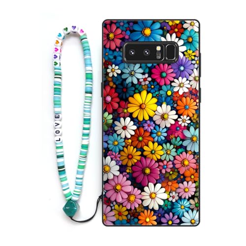 Sinyunron Handyhülle Kompatibel mit Samsung Galaxy Note 8 Hülle Stoßfeste Kratzfest TPU Schutzhülle Gemusterte Handy Schutzschale mit Buntes Schlüsselband,Daisy-02 von Sinyunron