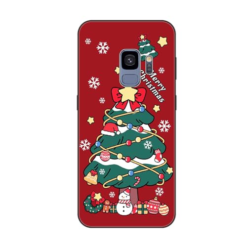 Sinyunron Handyhülle Kompatibel mit Samsung Galaxy S9 Hüll Silikon 2-in-1 Stoßfeste Kratzfest TPU Schutzhülle mit Niedlich Cartoon Weihnachten Muster Aesthetic Design,Weihnachtsbaum von Sinyunron