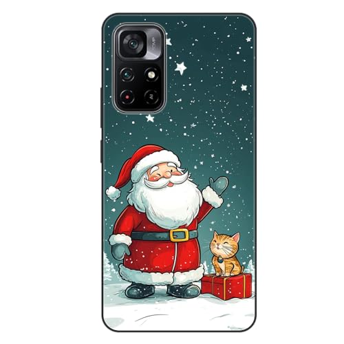 Sinyunron Handyhülle Kompatibel mit Xiaomi Poco M4 Pro 5G Hüll Silikon 2-in-1 Stoßfeste Kratzfest TPU Schutzhülle mit Niedlich Cartoon Weihnachten Muster Aesthetic Design,Weihnachtsmann-01 von Sinyunron