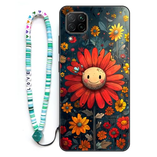 Sinyunron Hülle Kompatibel mit Huawei Nova 7i Handyhülle 2-in-1 Hybrid Set [Stoßfeste TPU Schutzhülle+Gemusterte Rückseite],Handy Schutzschale mit Buntes Schlüsselband,Sonnenblume von Sinyunron