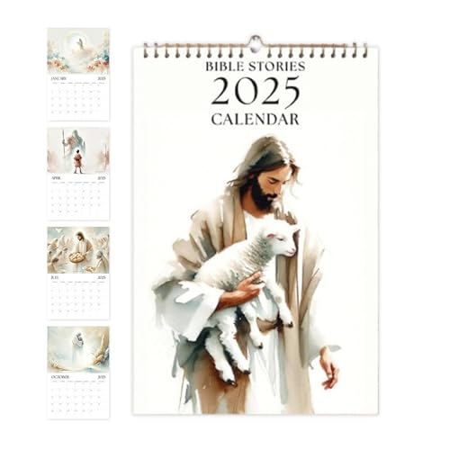 2025 Christian Bible Stories Wandkalender, Christlicher Wandkalender 2025, Bibelgeschichten 2025 Kalender, Aufhängen Jesus Christus Kalender, Monatlicher Papierplaner Kalender von Sionhiuo