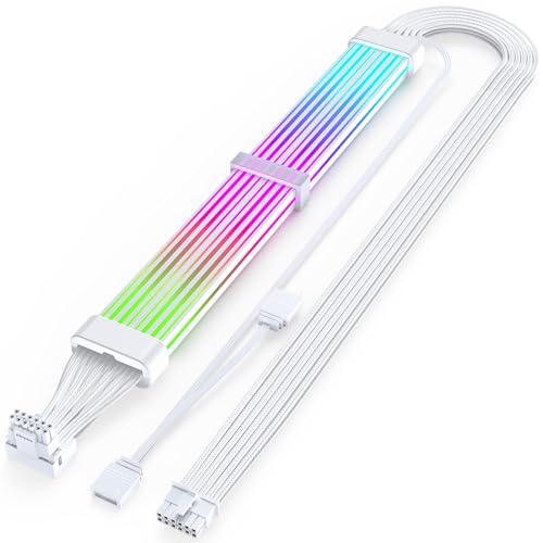 Sirlyr RGB 12VHPWR Kabel,PCIE 5.0 RGB PSU Kabel,16 Pin GPU ARGB Verlängerung - 90 Grad Adapter für RTX 3090Ti 4080Ti 4090 600W Grafikkarte auf ATX 3.0 Netzteil,A Style Weiß von Sirlyr