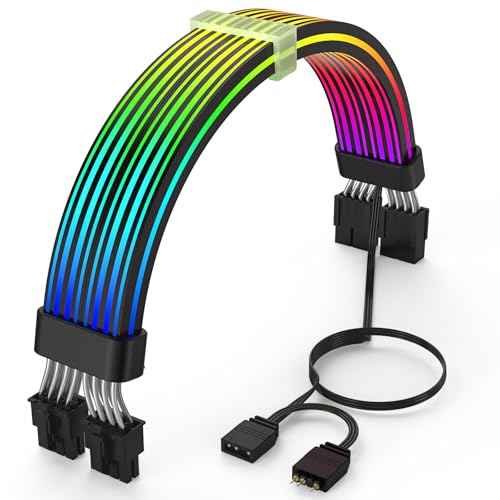 Sirlyr RGB PC-Kabel, Strimmer 2 * 8 Pin PSU Verlängerungskabel, 5V 3Pin Sync ARGB, für Grafikkarten-Netzteil, Computergehäuse Dekoration Schwarz Style von Sirlyr