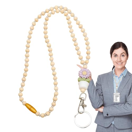 Sirseon Lehrer-Lanyard mit Ausweishalter, Holzperlen-Lanyards für Frauen,Schlüsselbänder mit Blumenperlen für Ausweise und Schlüssel - Süßes Mode-Lehrer-Schlüsselanhänger-Lanyard für von Sirseon