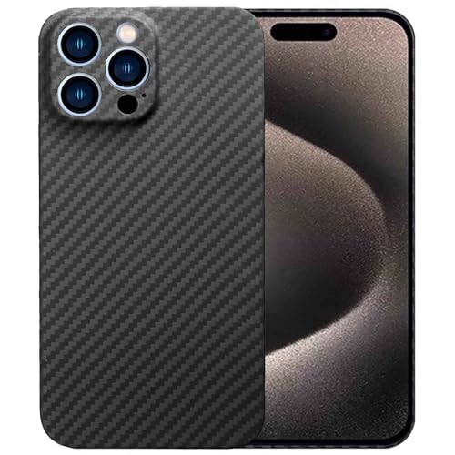 Sisyphy Aramid Hülle für iPhone 15 Pro mit Karbon-Optik (Schwarz 1500D), Super Schlank Weich Aber Robust, Snap-on Rückseite Wireless-Ladefreundlich von Sisyphy