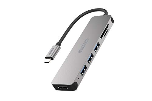 Sitecom CN-407 USB-C Hub & Card Reader | USB-C auf 1x HDMI 3X USB 3.1 + Micro-SD + SD/MMC/SDHC/SDXC/USH-I bis 2 TB Kartenleser Hub - für MacBook Pro/Air, Chromebook und weitere USB Typ C Geräte von Sitecom