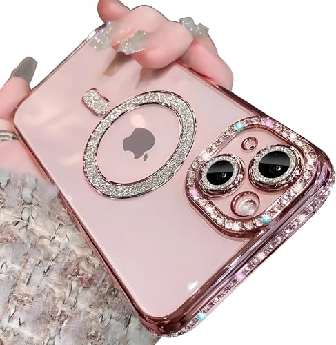 Sitthyw Glitzer Hülle für iPhone 14 Plus [Kompatibel mit Mag-Safe] Transparent Handyhülle mit Bling Sparkly Diamant für Mädchen Magnetische Schutzhülle Weiche TPU Bumper Stoßfest Case, Rosa von Sitthyw