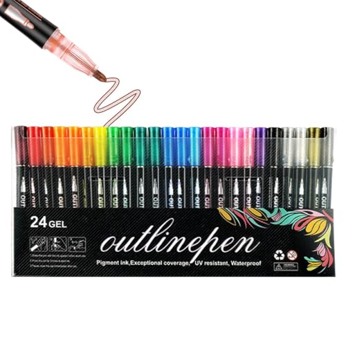 Farbige Lightstick Graffiti Textmarker-Stifte, Glitzerstifte Textmarker, Dreamy Sparkles duals-lines Contou r Pen, DI Y Multifunktionale Zeichenmalstifte Für Kinder Und Erwachsene von Siuwddee