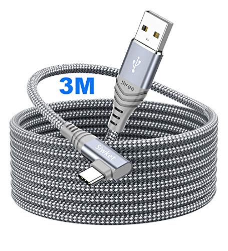 Siwket USB C Kabel 90 Grad Winkel 3M,USB Typ C Ladekabel Kabel Geflochten Schnellladekabel Kompatibel mit Samsung Galaxy S21 S20 S10 S9 S8 Plus,Note10/9/8,Huawei P30 P20,Sony Xperia XZ,LG Google PIxel von Siwket