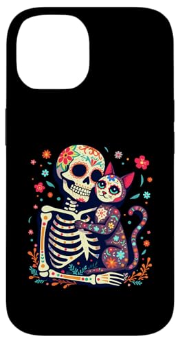 Hülle für iPhone 14 Florales Skelett Umarmung Katze Zuckerschädel Día de los Muertos von Skeleton & Cat Sugar Skull Día de los Muertos tees