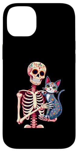 Hülle für iPhone 14 Plus Skelett Umarmung Katze Zuckerschädel Día de los Muertos Kostüme von Skeleton & Cat Sugar Skull Día de los Muertos tees