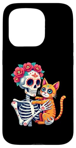 Hülle für iPhone 15 Pro Florales Skelett Umarmung Katze Zuckerschädel Día los Muertos Katze von Skeleton & Cat Sugar Skull Día de los Muertos tees