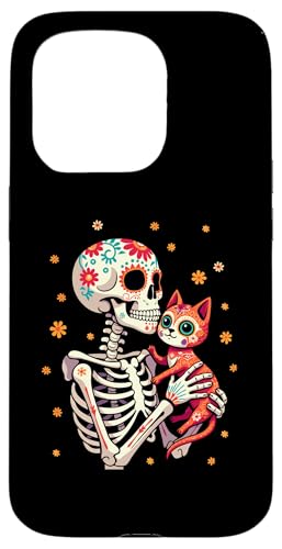 Hülle für iPhone 15 Pro Skelett Umarmung Katze Zuckerschädel Día de los Muertos Kostüme von Skeleton & Cat Sugar Skull Día de los Muertos tees