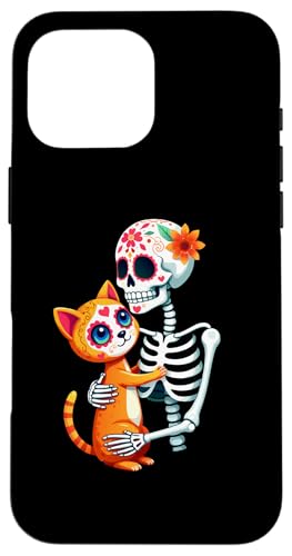 Hülle für iPhone 16 Pro Max Skelett Umarmung Katze Zuckerschädel Día de los Muertos Kostüme von Skeleton & Cat Sugar Skull Día de los Muertos tees