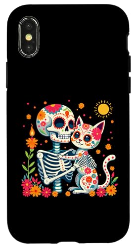 Hülle für iPhone X/XS Florales Skelett Umarmung Katze Zuckerschädel Día de los Muertos von Skeleton & Cat Sugar Skull Día de los Muertos tees