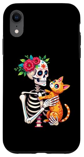 Hülle für iPhone XR Skelett Umarmung Katze Sugar Skull Día los Muertos Katzenliebhaber von Skeleton & Cat Sugar Skull Día de los Muertos tees