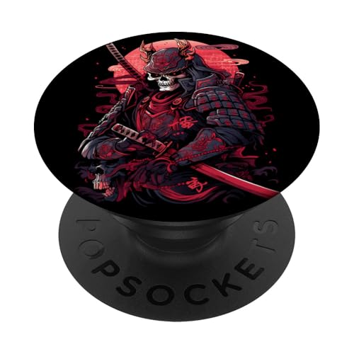 Samurai Skelett Japanisch Kanji Samurai Skelett PopSockets mit austauschbarem PopGrip von Skelett Samurai Geschenke Katana Schwertkunst