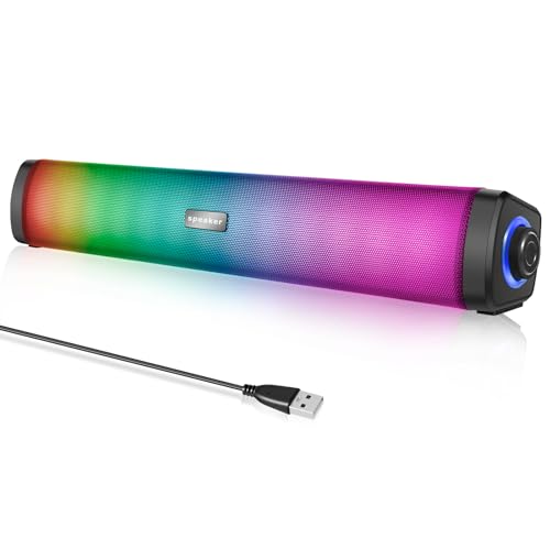 Computer-Lautsprecher für Desktop mit Surround Stereo Audio, Bunten RGB-Lichtern, Stromversorgung über USB, Bluetooth-Konnektivität, PC Soundbar für Tablet, Smartphone, Laptop, Desktop (E-1411) von Skibiles