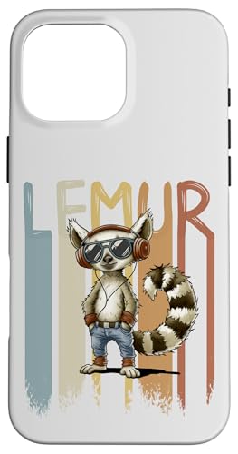 Hülle für iPhone 16 Pro Max Fancy Party Lemur mit Retro Kopfhörern und Sonnenbrille von SkizzenMonsters Schrullige Viecher