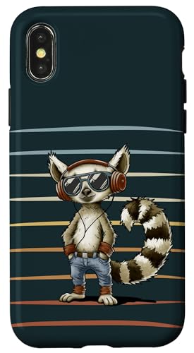 Hülle für iPhone X/XS Lässiger Lemur mit Retro Kopfhörern und Sonnenbrille von SkizzenMonsters Schrullige Viecher