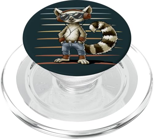 Lässiger Lemur mit Retro Kopfhörern und Sonnenbrille PopSockets PopGrip für MagSafe von SkizzenMonsters Schrullige Viecher