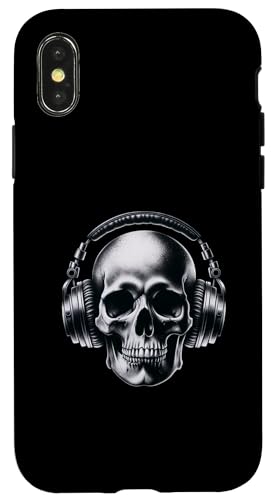 Hülle für iPhone X/XS Halloween Skull Shirt Day Of The Dead Skull DJ Kopfhörer von Skull Cult Gifts For Halloween