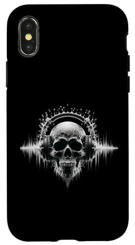 Hülle für iPhone X/XS Halloween Skull Shirt Day Of The Dead Skull DJ Kopfhörer von Skull Cult Gifts For Halloween