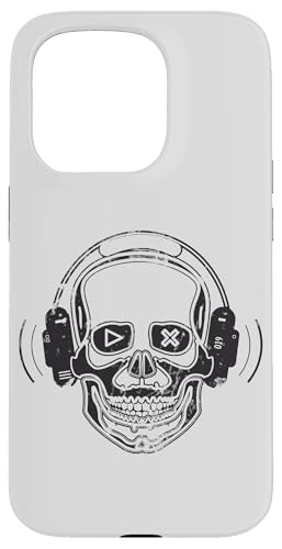 Hülle für iPhone 15 Pro Gaming Skull Kopfhörer Musikliebhaber DJ Goth Rock von Skull Merch...