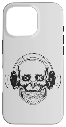 Hülle für iPhone 16 Pro Gaming Skull Kopfhörer Musikliebhaber DJ Goth Rock von Skull Merch...