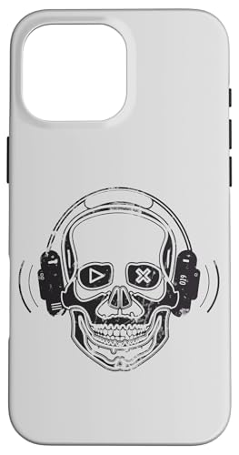 Hülle für iPhone 16 Pro Max Gaming Skull Kopfhörer Musikliebhaber DJ Goth Rock von Skull Merch...