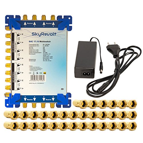 SkyRevolt SVC 17/8 Multiswitch externes Netzteil Multischalter 4 SAT für 8 Anschlüsse Satverteiler 32x F-Aufdrehstecker von SkyRevolt