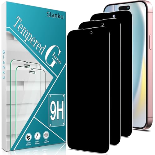 Slanku 3 Stück Sichtschutz Schutzfolie für iPhone 16 Plus, Anti-Spy, 9H Härte, HD Schutzglas Folie, Anti- Kratzer von Slanku