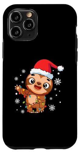 Hülle für iPhone 11 Pro Faultier trägt Weihnachtsmannmütze Schneeflocken Weihnachtsbeleuchtung von Sloth Santa Claus Christmas Apparel