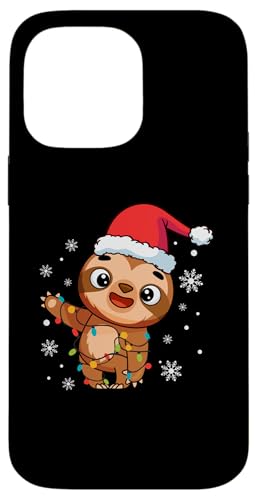 Hülle für iPhone 14 Pro Max Faultier trägt Weihnachtsmannmütze Schneeflocken Weihnachtsbeleuchtung von Sloth Santa Claus Christmas Apparel