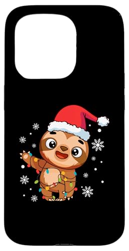 Hülle für iPhone 15 Pro Faultier trägt Weihnachtsmannmütze Schneeflocken Weihnachtsbeleuchtung von Sloth Santa Claus Christmas Apparel